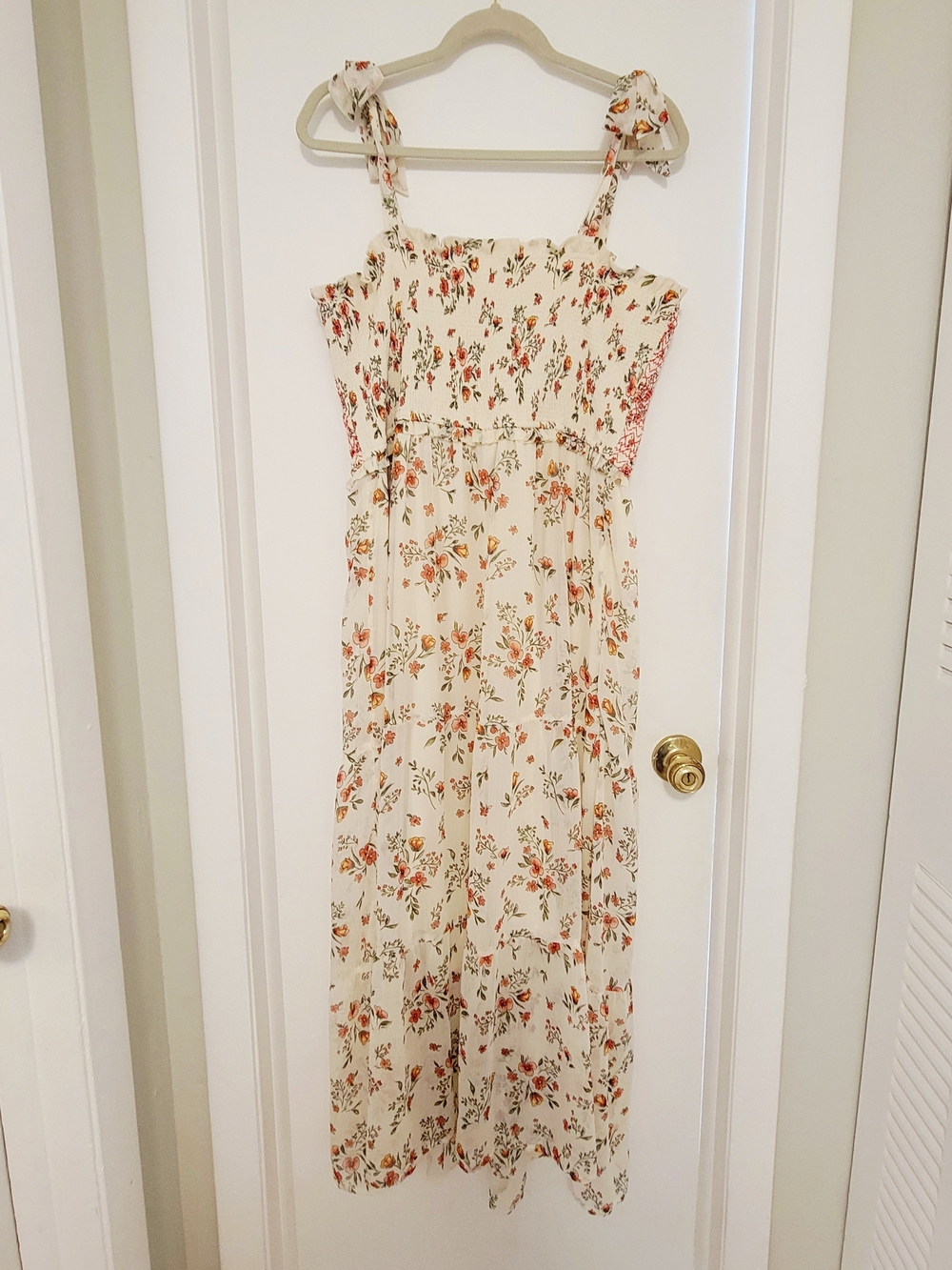 LC Lauren Conrad Cream Maxi Dress with Orange & Green Floral Print